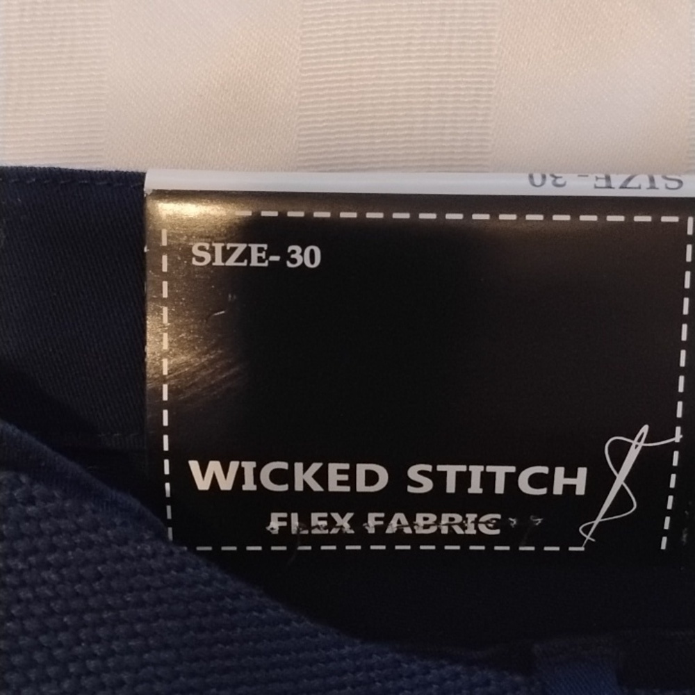 Wicked Stitch Men Navy Blue Flex Fabric With Side Pockets & Belt, Size: 30, NWT - Picture 4 of 9